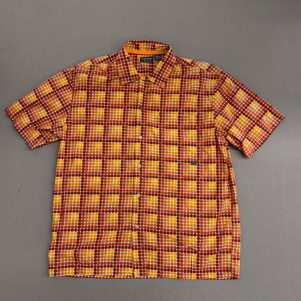 Levi's SilverTab Mens Large Orange Geometric Grid Short Sleeve Button Down Shirt
